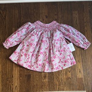 Charming Cecil And Lou Pink Floral Smocked Embroidered Tunic Top